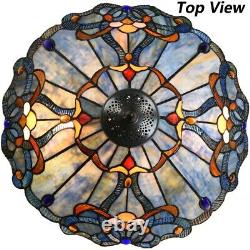 Bieye Tiffany Style Stained Glass Baroque Table Lamp Night Light 16W24H Blue