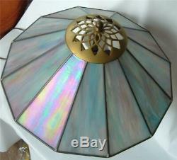 Bill Campbell Porcelain Art Pottery Lamp Stained Glass Shade Iridescent Blue