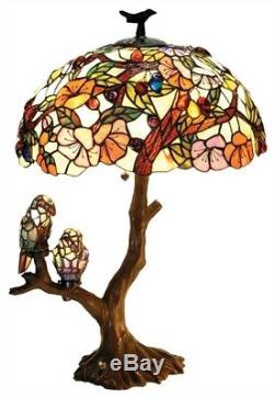 Birds Stained Glass Table Lamp Tiffany Style Shade 29H