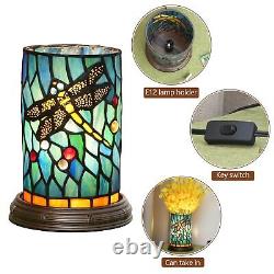 Blivuself Tiffany Style Stained Glass Dragonfly Table lamp Bedroom Bedside Fl