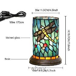 Blivuself Tiffany Style Stained Glass Dragonfly Table lamp Bedroom Bedside Fl