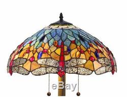 Blue Dragonfly Floor Lamp Tiffany Style Stained Glass Light Shade Bronze Finish