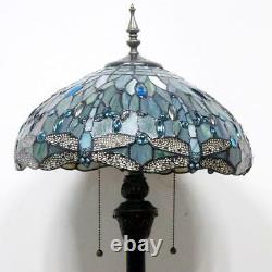 Blue Dragonfly Reading Floor Lamp Tiffany Style Light Stained Glass Shade 110V
