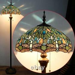 Blue Dragonfly Reading Floor Lamp Tiffany Style Light Stained Glass Shade 110V