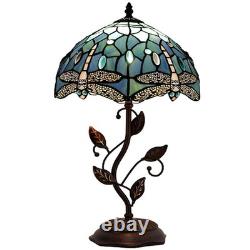Blue Dragonfly Stained Glass Table Lamp 19 High with Metal Leaf Base