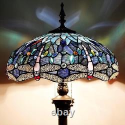 Blue Dragonfly Stained Glass Tiffany Style Floor Lamp 64 Inch