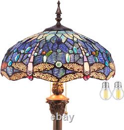 Blue Dragonfly Stained Glass Tiffany Style Floor Lamp 64 Inch