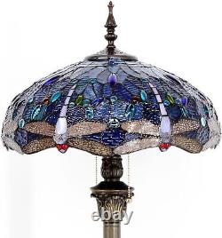 Blue Dragonfly Stained Glass Tiffany Style Floor Lamp 64 Inch