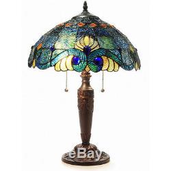 Blue Jeweled 25H Table Lamp Stained Glass Art Light Lamps NEW