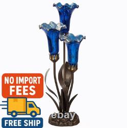 Blue Lily Tiffany Style Stained Glass 3-Bulb Table Lamp