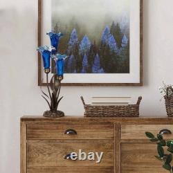 Blue Lily Tiffany Style Stained Glass 3-Bulb Table Lamp