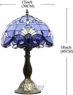 Blue Purple Baroque Tiffany Style Table Lamp Stained Glass Lampshade Antique