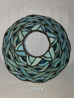 Blue Slag Milk Glass Stained Glass Lamp Shade Cabochons Leaded Beaded Edging