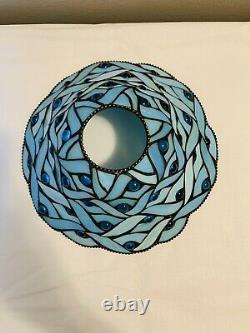 Blue Slag Milk Glass Stained Glass Lamp Shade Cabochons Leaded Beaded Edging