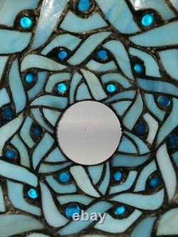 Blue Slag Milk Glass Stained Glass Lamp Shade Cabochons Leaded Beaded Edging