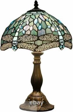 Blue Stained Glass Dragonfly Table Lamp Tiffany Style Shade Antique 60W Desk New