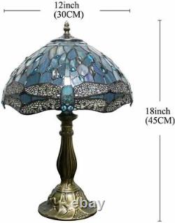 Blue Stained Glass Dragonfly Table Lamp Tiffany Style Shade Antique 60W Desk New