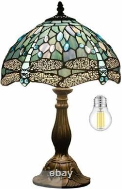 Blue Stained Glass Dragonfly Table Lamp Tiffany Style Shade Antique 60W Desk New