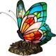 Blue Tiffany Butterfly Table Lamp Led Nightstand Light With Stained Glass Shade