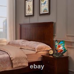 Blue Tiffany Butterfly Table Lamp LED Nightstand Light with Stained Glass Shade