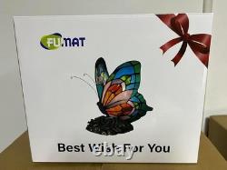 Blue Tiffany Butterfly Table Lamp LED Nightstand Light with Stained Glass Shade