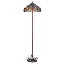Blue Traditional Jeweled Dragonfly Floor Lamp Tiffany Style Stained Glass