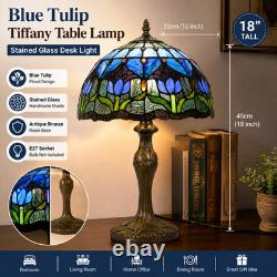 Blue Tulip Stained Glass Table Lamp Vintage Desk Light 18 Home Decor
