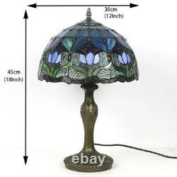 Blue Tulip Stained Glass Table Lamp Vintage Desk Light 18 Home Decor