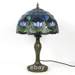 Blue Tulip Stained Glass Table Lamp Vintage Desk Light 18 Home Decor