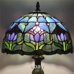 Blue Tulip Stained Glass Table Lamp Vintage Desk Light 18 Home Decor