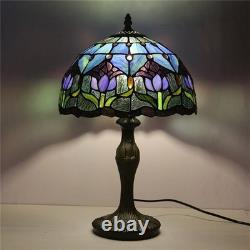 Blue Tulip Stained Glass Table Lamp Vintage Desk Light 18 Home Decor