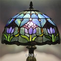 Blue Tulip Stained Glass Table Lamp Vintage Desk Light 18 Home Decor