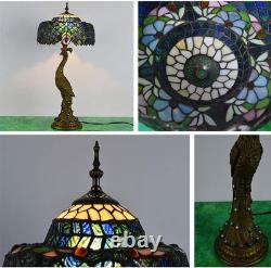 Blue Tulip Style Tiffany Table Lamp Stained Glass Desk Light for Home Decor 18
