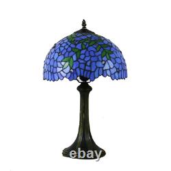 Blue Wisteria Leaf Stained Glass Tiffany Style Table Lamp 18 Inch