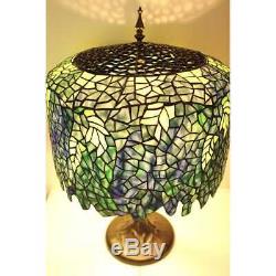 Blue Wisteria Tiffany Style Table Lamp/w Tree Trunk Base Handcrafted 18 Shade