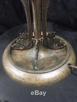 Bronze, Lamp Base, Leaded, Slag, Stained Glass Shade, Arts Crafts, Handel Lamp Era