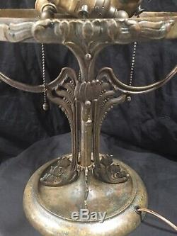 Bronze, Lamp Base, Leaded, Slag, Stained Glass Shade, Arts Crafts, Handel Lamp Era