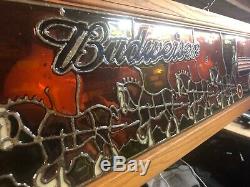 Budweiser Clydesdale Pool Table Light Lamp Vintage Stained Glass Rare