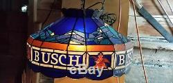 Busch Beer Sign Tiffany Faux Stain Glass Hanging Pub Light Pool Chandelier Lamp