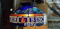 Busch Beer Sign Tiffany Faux Stain Glass Hanging Pub Light Pool Chandelier Lamp