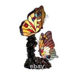 Butterflies Tiffany Style Stained Glass Accent Table Lamp in Amber