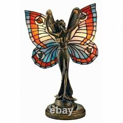 Butterfly Fairy Tiffany-Style Stained Glass Illuminated Sculpture Table Lamp