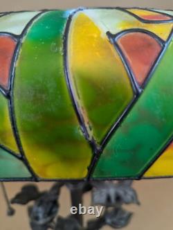 Butterfly Stained Glass Bankers Desk Lamp Metal Butterfly Leaf Base 15 Tall