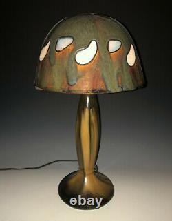 C. 1910 Fulper Pottery Prang Lamp Base & Repro Leaded Stained Glass Inset Shade