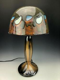C. 1910 Fulper Pottery Prang Lamp Base & Repro Leaded Stained Glass Inset Shade