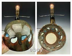 C. 1910 Fulper Pottery Prang Lamp Base & Repro Leaded Stained Glass Inset Shade