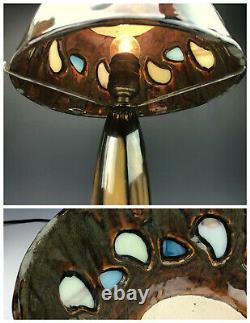 C. 1910 Fulper Pottery Prang Lamp Base & Repro Leaded Stained Glass Inset Shade