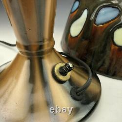 C. 1910 Fulper Pottery Prang Lamp Base & Repro Leaded Stained Glass Inset Shade