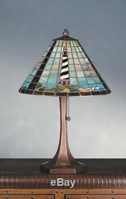 CAPE HATTERAS TIFFANY STYLE Stained Glass Table Lamp 21H NAUTICAL LIGHT HOUSE