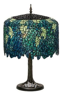 CASCADING BLOSSOMS Meyda Lighting 28H Tiffany Wisteria Table Lamp Green Blue